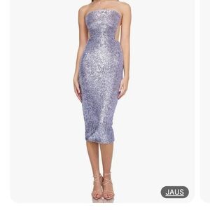 Nookie Lilac Purple Lumiere Sequin Strapless Midi Dress Holiday New Years Party